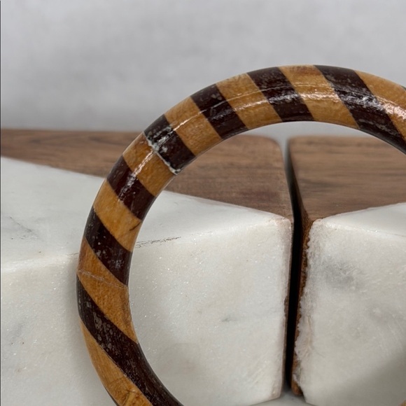 Vintage Estate Brown and Tan Striped Wooden Bracelet Lot C49 - Picture 5 of 6
